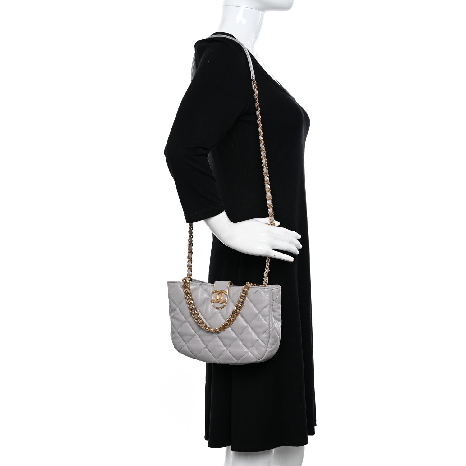 Chanel Lambskin Quilted Chain Hobo Light Grey 2 of 10