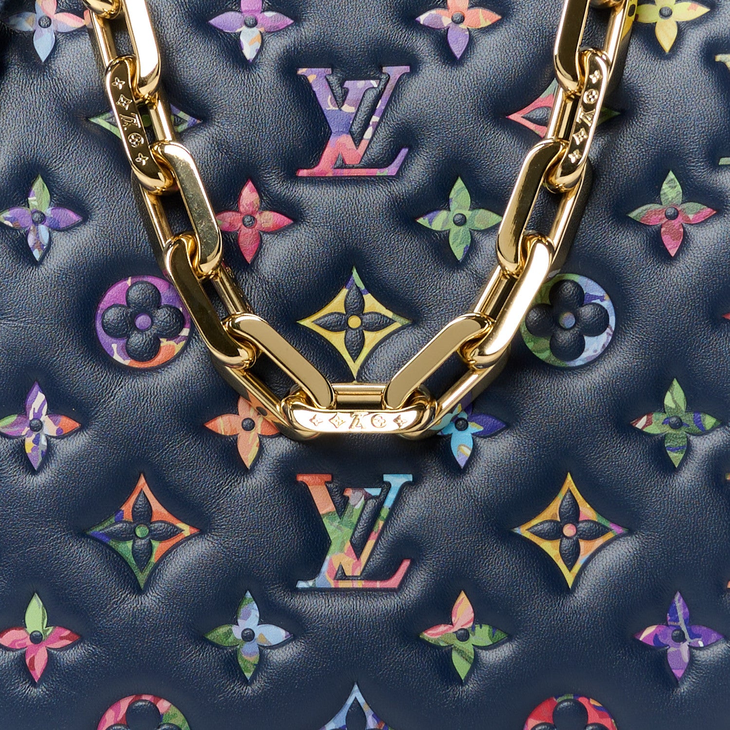 Louis Vuitton Lambskin Embossed Monogram LV Garden Coussin PM Navy 9 of 12