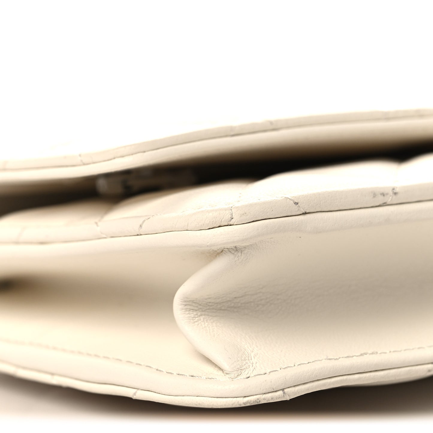 Lambskin Enamel Quilted Pearl Crush Wallet On Chain WOC White