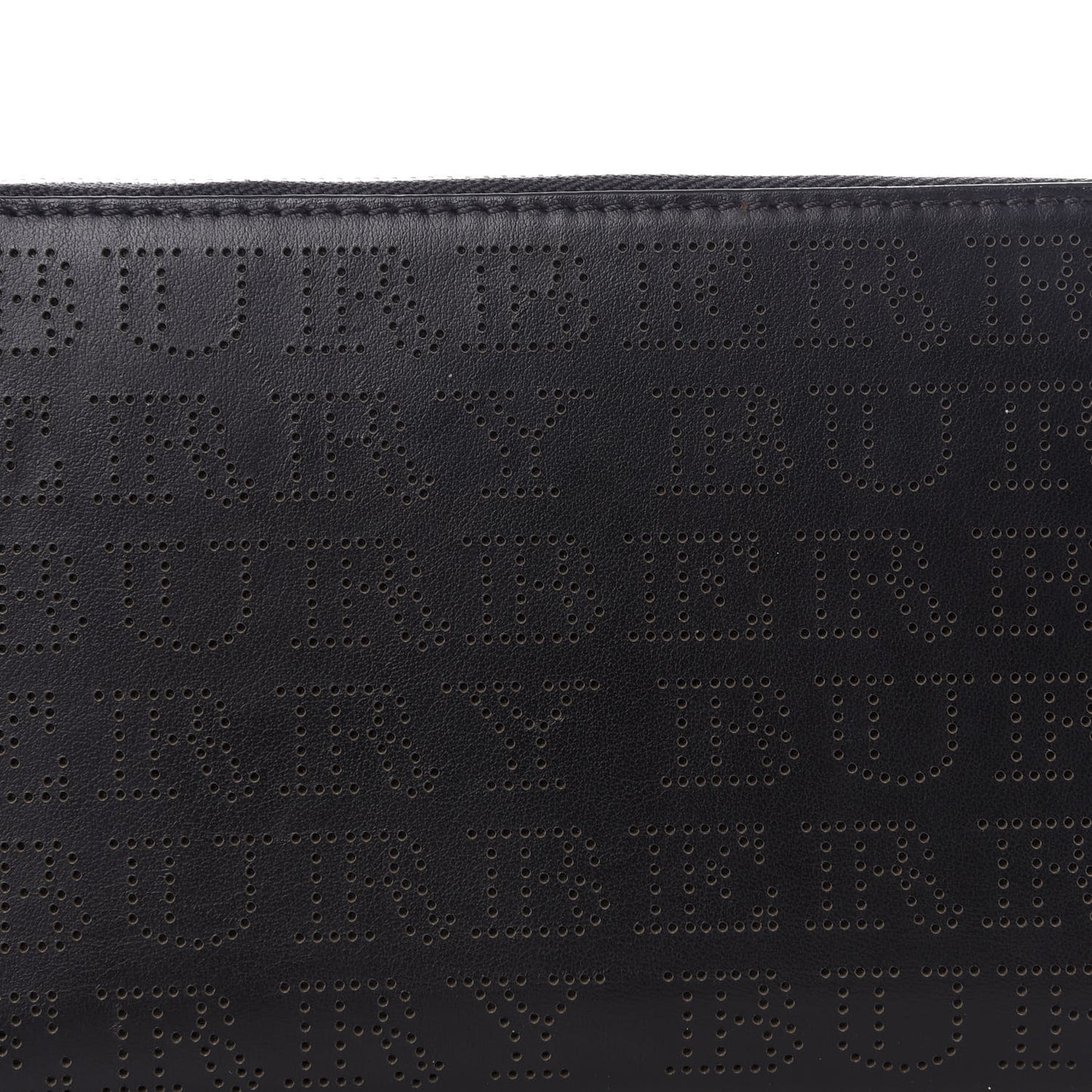 Calfskin Perforated Zip Around Wallet Black
