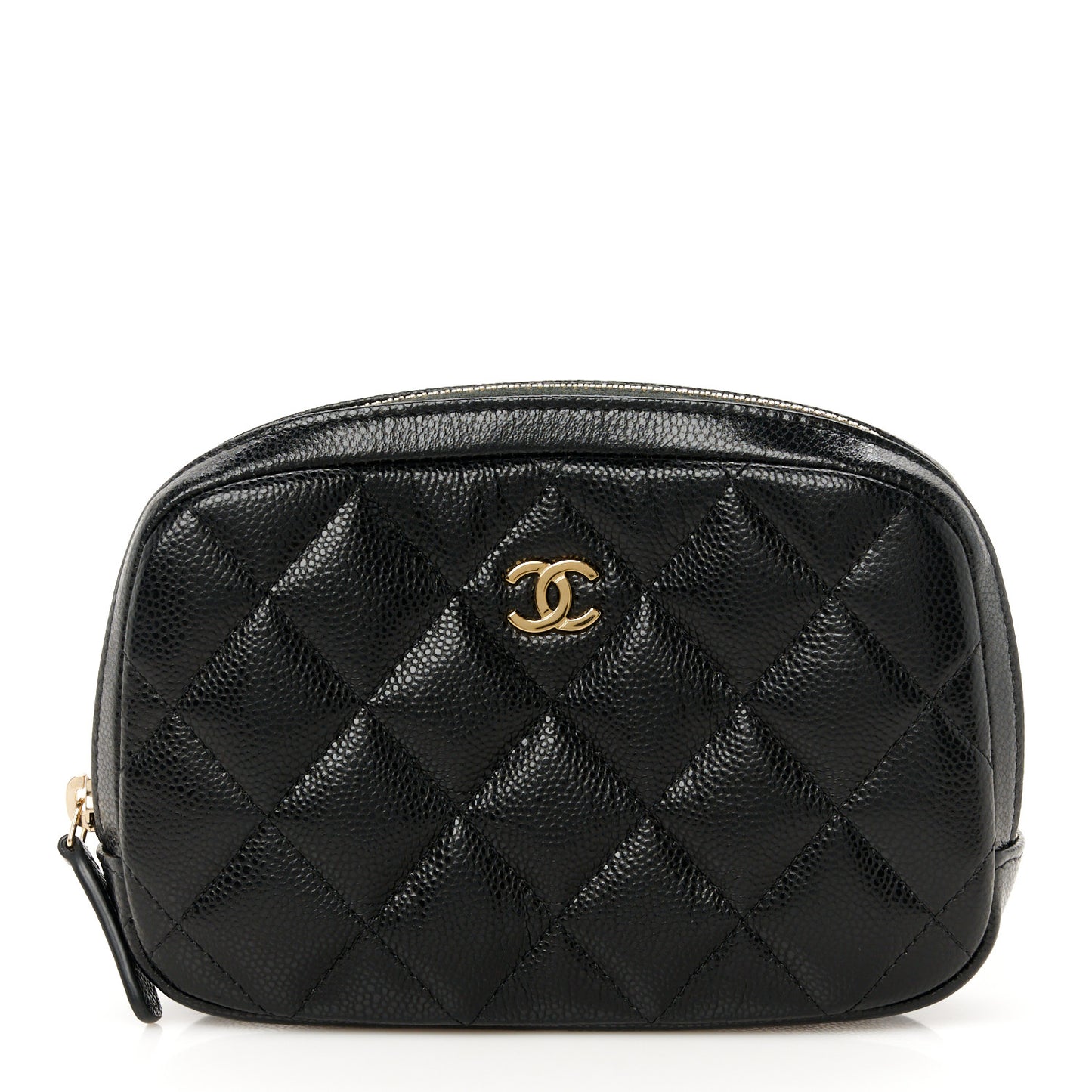 Caviar Quilted Small Curvy Pouch Cosmetic Case Black