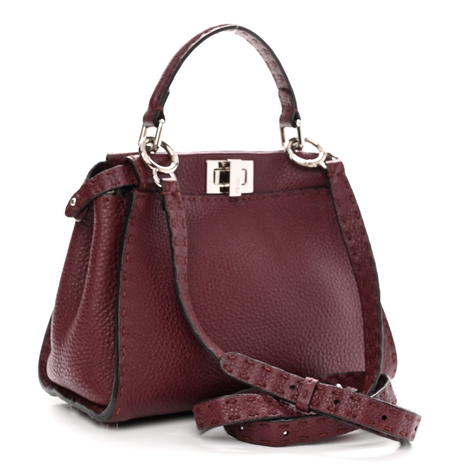 Fendi Cuoio Romano Selleria Bi-Color Mini Peekaboo Iconic Satchel Bordeaux Grigio Polvere 3 of 9