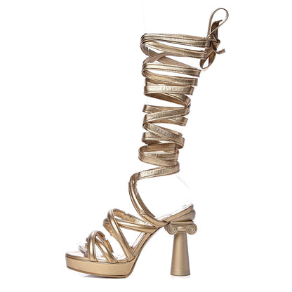 Chanel Laminated Lambskin Parthenon Platform Sandals 35 Gold 1 of 12