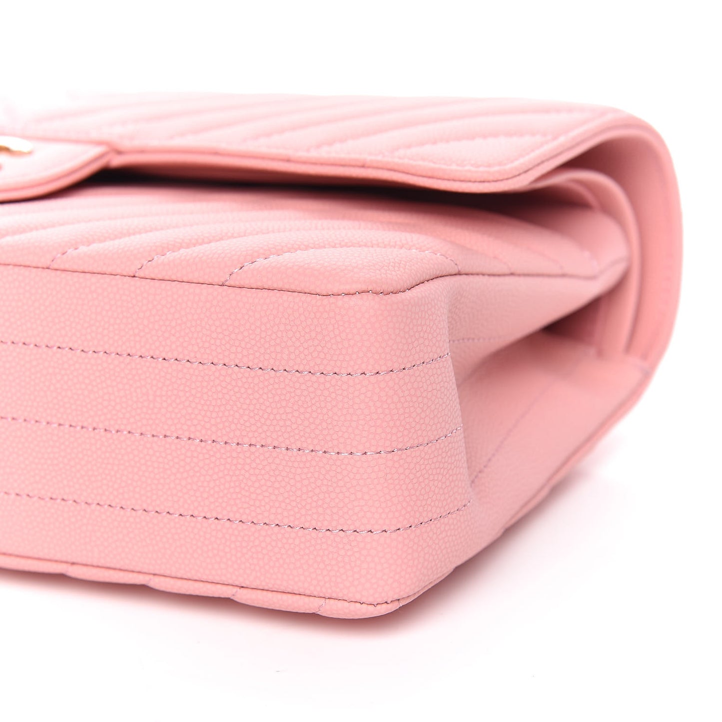Caviar Chevron Quilted Medium Double Flap Pink