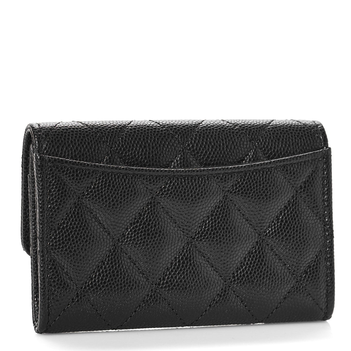 Caviar Quilted Enamel Coco Casino Flap Card Holder Wallet Black