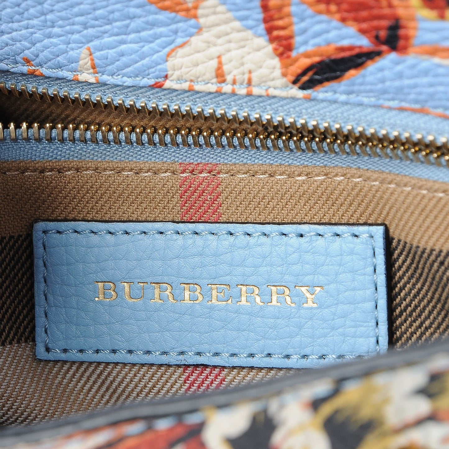Soft Grain Calfskin Floral Print Small Buckle Tote Peony Rose Pale Blue Vibrant Orange