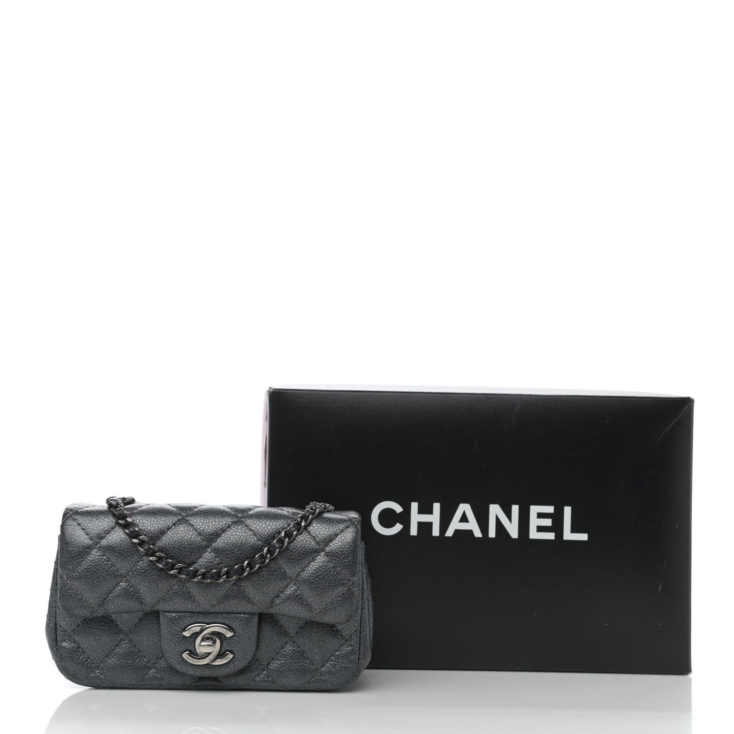 Metallic Caviar Quilted Extra Mini Flap Charcoal
