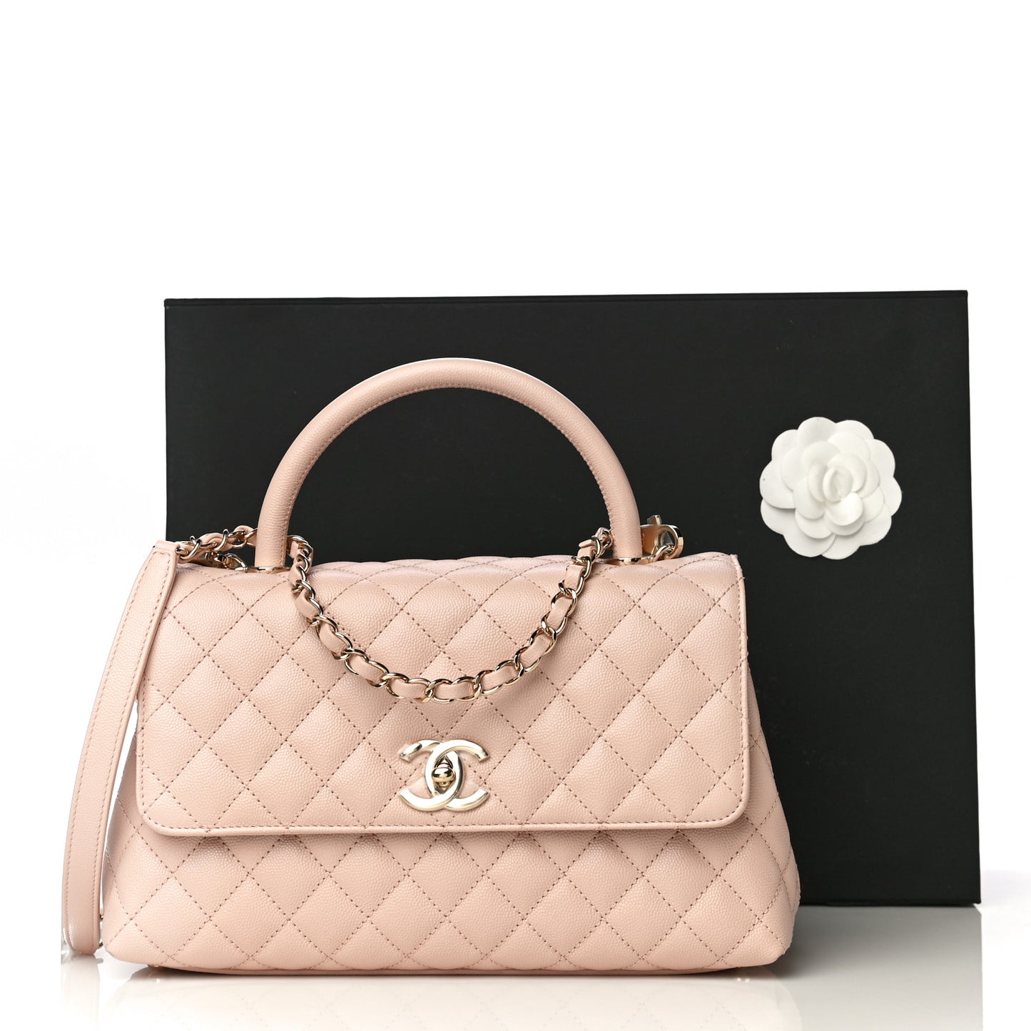 Caviar Quilted Small Coco Handle Flap Rose Clair