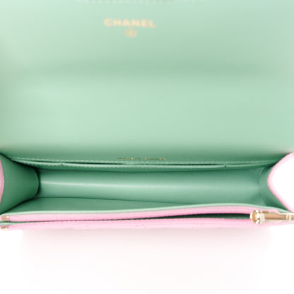 Chanel Lambskin Quilted Flap Phone Holder With Chain Pink Green 5 of 12