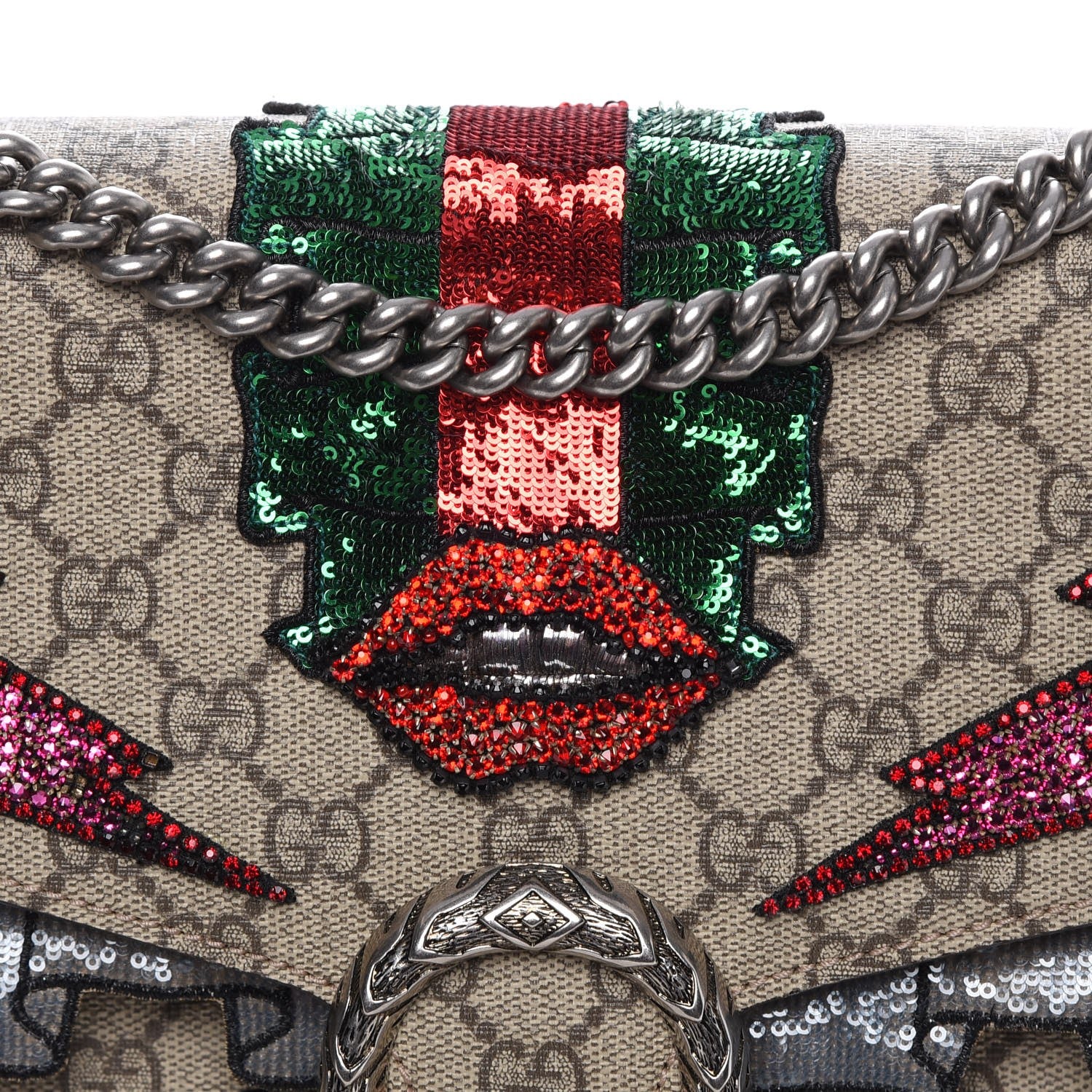 Gucci GG Supreme Monogram Lightning Embroidered Medium Dionysus Shoulder Bag Beige 8 of 9