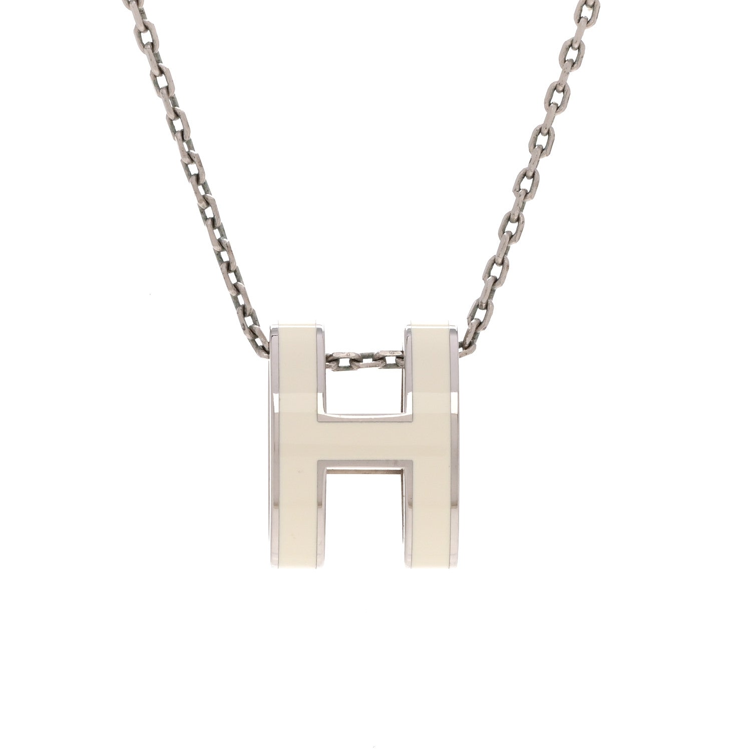Hermes Lacquered Palladium Pop H Pendant Necklace White 4 of 6