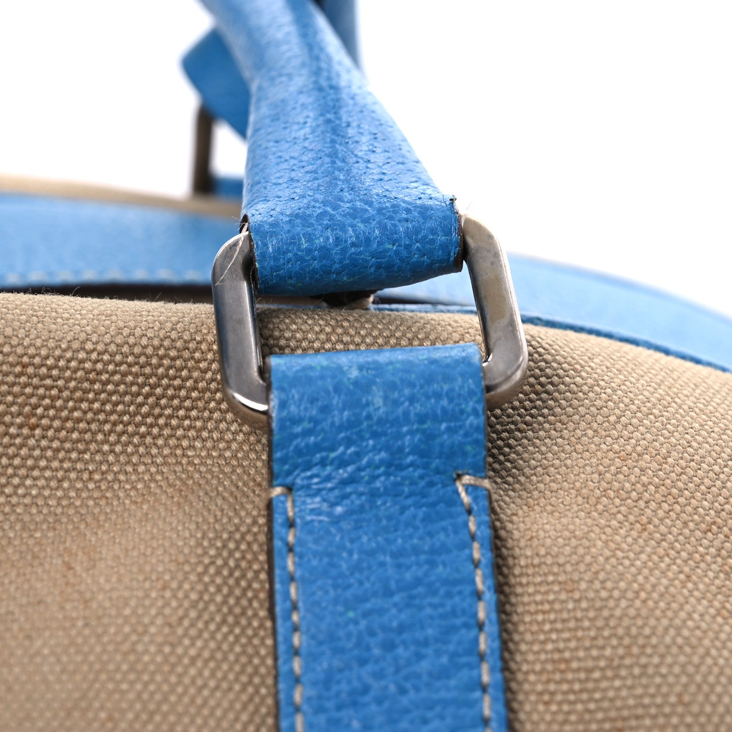 Prada Canvas Calfskin Duffle Beige Blue 20 of 20