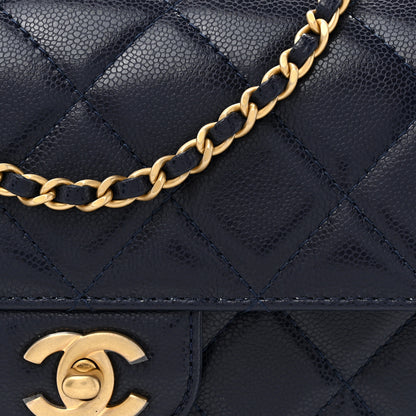 Chanel Shiny Caviar Quilted Mini Top Handle Flap Navy Blue 9 of 11