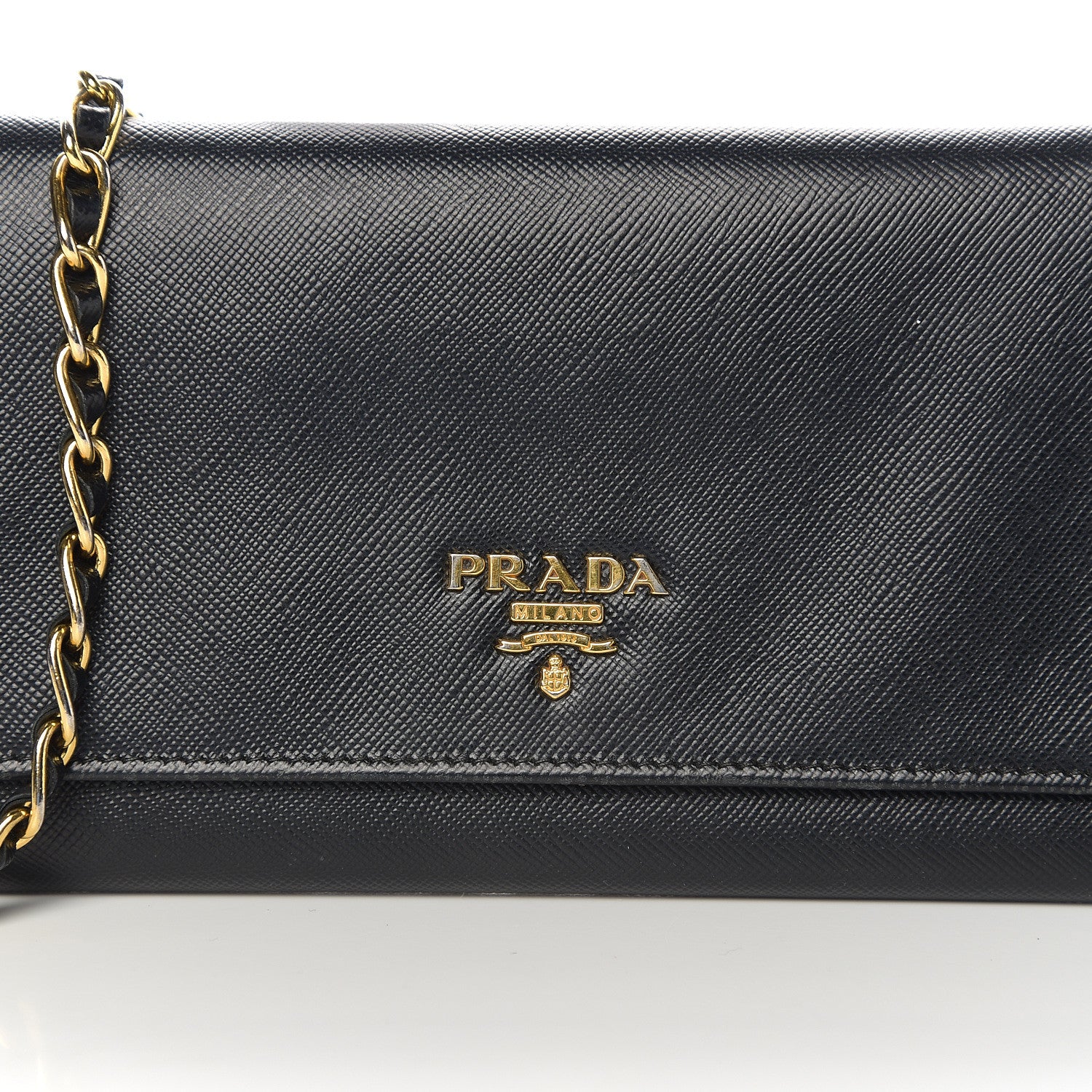 Prada Saffiano Metal Oro Chain Wallet Black 10 of 11