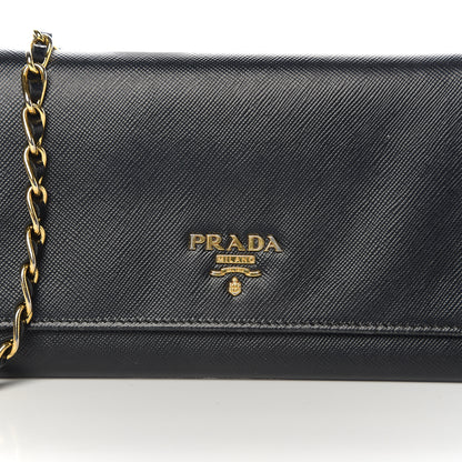 Prada Saffiano Metal Oro Chain Wallet Black 10 of 11