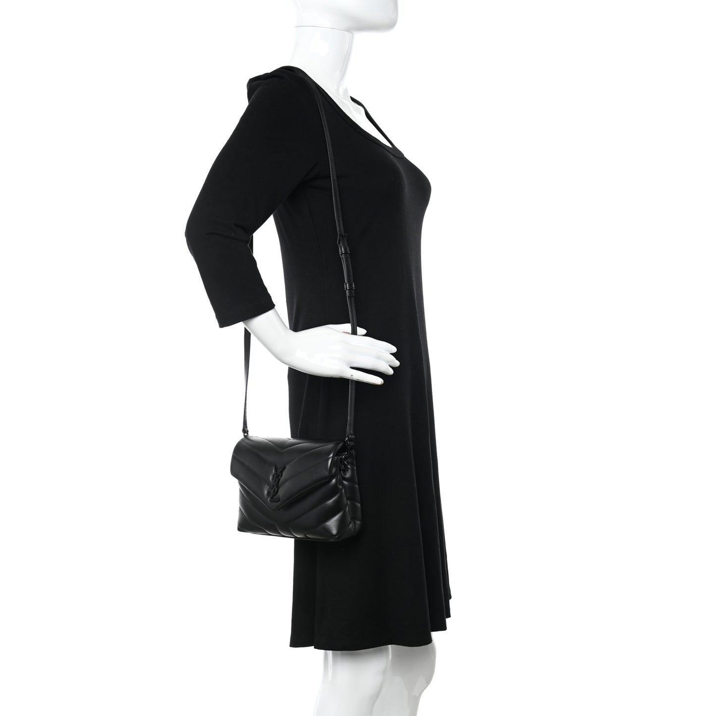 Calfskin Y Quilted Monogram Monochrome Toy Loulou Crossbody Bag Black