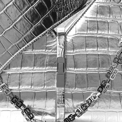 Givenchy Metallic Calfskin Croc Embossed Small Cut Out Shoulder Bag Silver 8 of 10
