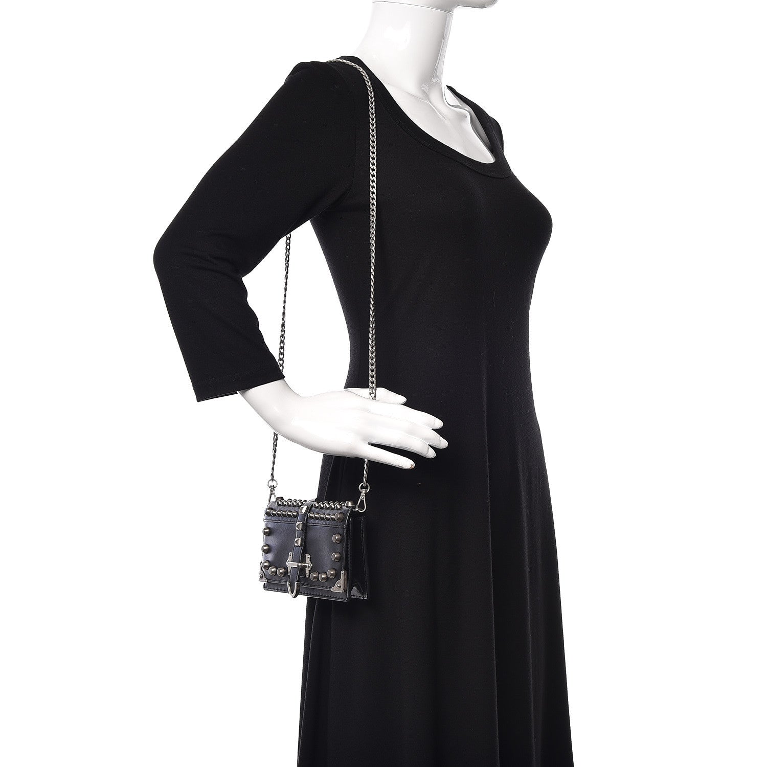 Prada City Calfskin Cahier Studded Mini Bag Black 2 of 10