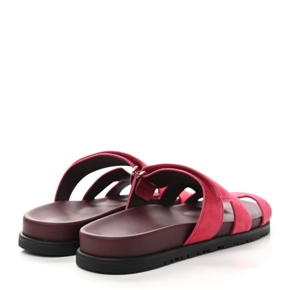 Hermes Suede Goatskin Womens Chypre Sandals 38.5 Rose Framboise 4 of 9