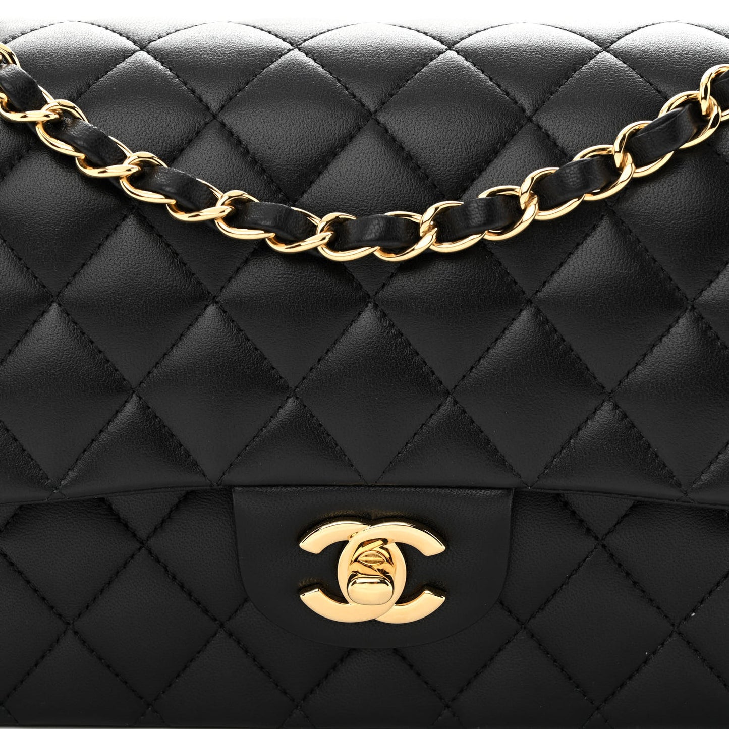 Lambskin Quilted Medium Double Flap Black