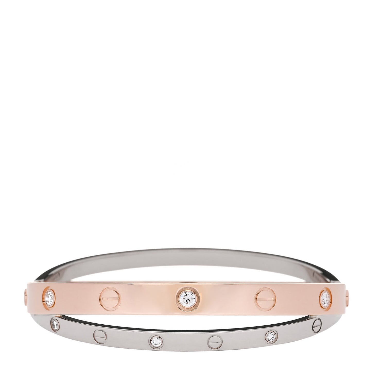 18K Pink White Gold 12 Diamond Double LOVE Bracelet 16