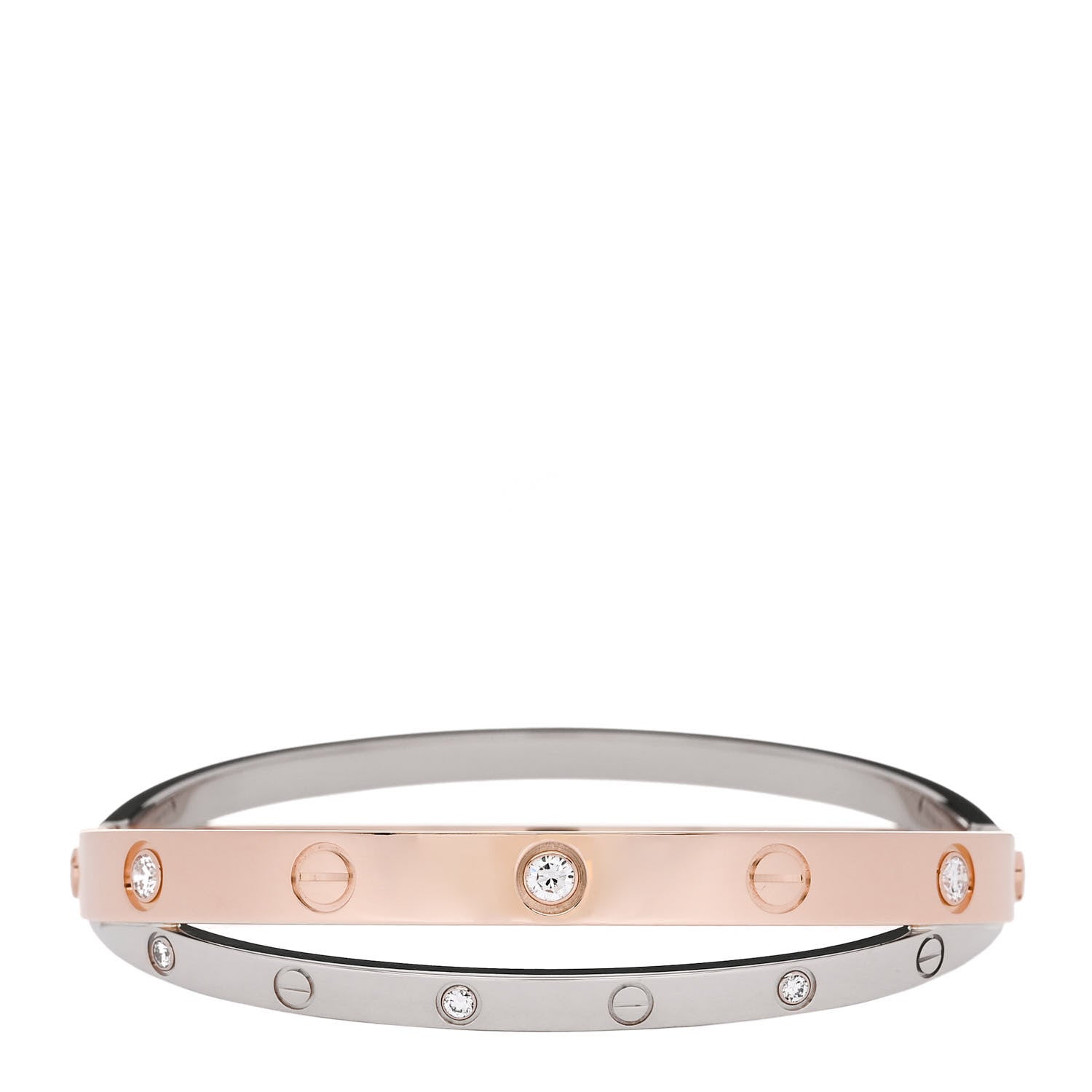 Cartier 18K Pink White Gold 12 Diamond Double LOVE Bracelet 16 1 of 8