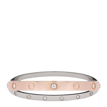 Cartier 18K Pink White Gold 12 Diamond Double LOVE Bracelet 16 1 of 8