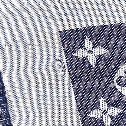 Louis Vuitton Silk Wool Monogram Denim Shawl Blue 4 of 4
