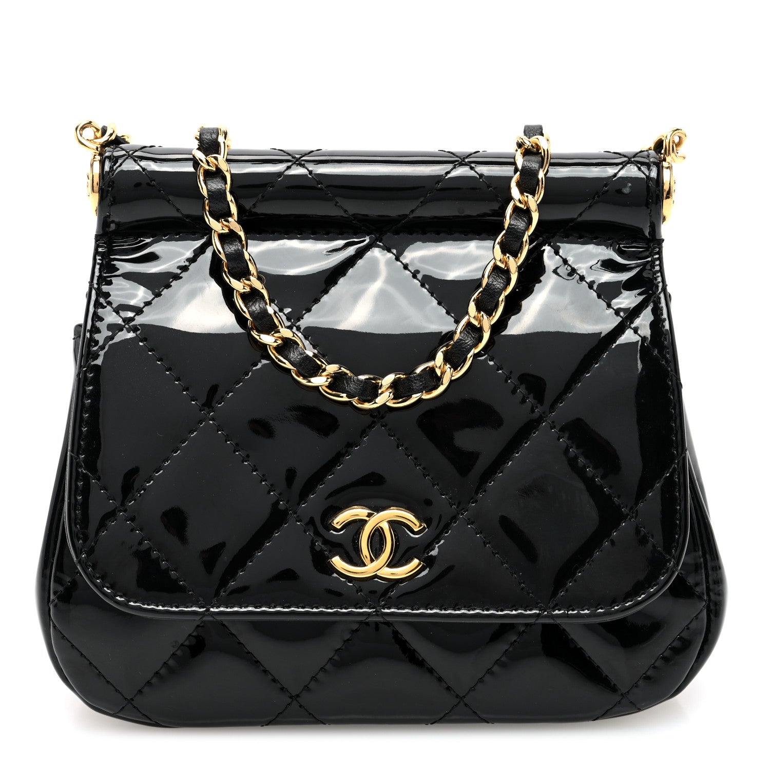 Chanel Patent Quilted Frame Clutch Flap With Chain Black 1 of 10