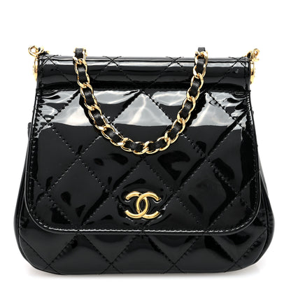 Chanel Patent Quilted Frame Clutch Flap With Chain Black 1 of 10