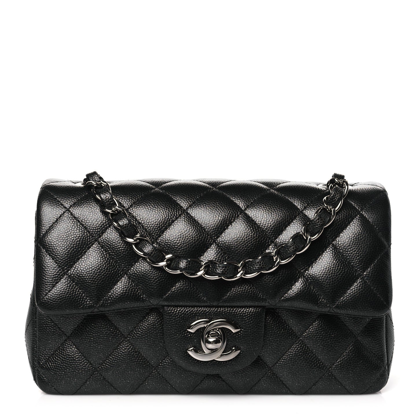 Iridescent Caviar Quilted Mini Rectangular Flap Black