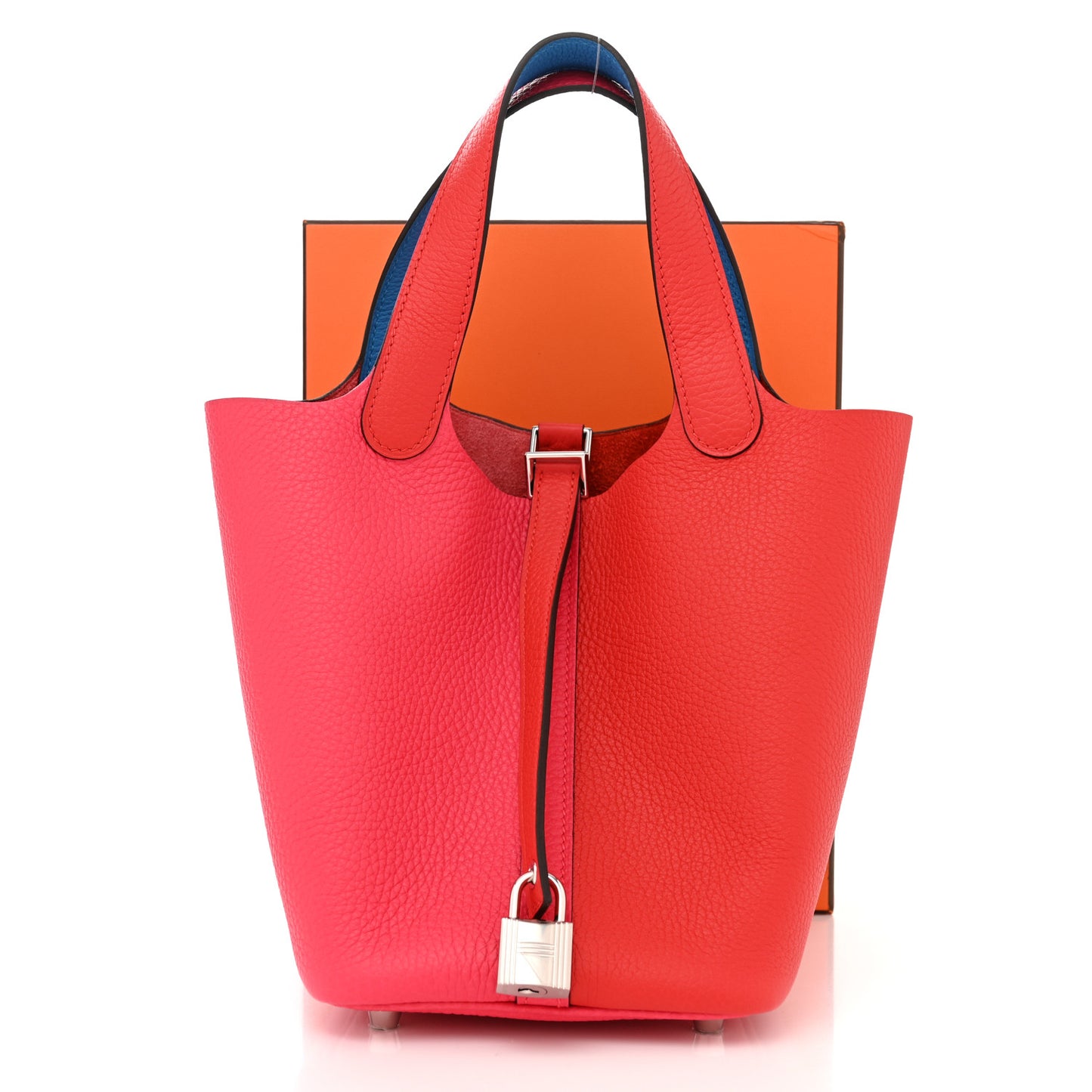 Taurillon Clemence Tri-Color Picotin Lock 18 PM Rouge Coeur Rose Extreme Bleu Zanzibar