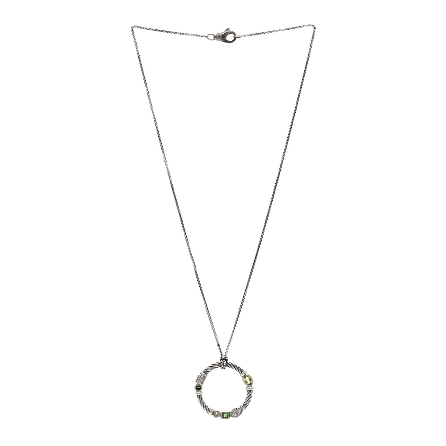 Sterling Silver Diamond Prasiolite Peridot Green Tourmaline Confetti Pendant Necklace