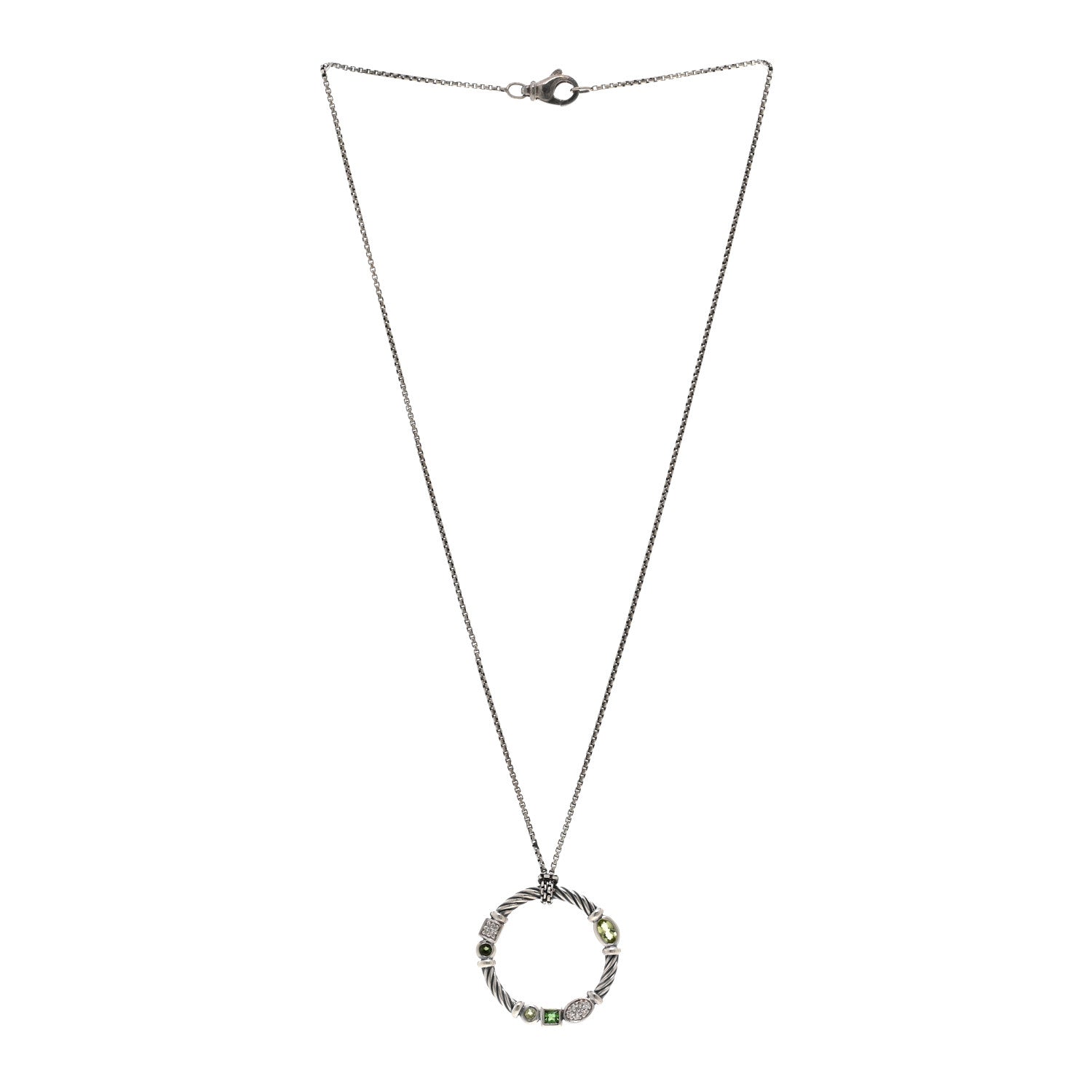 David Yurman Sterling Silver Diamond Prasiolite Peridot Green Tourmaline Confetti Pendant Necklace 3 of 4