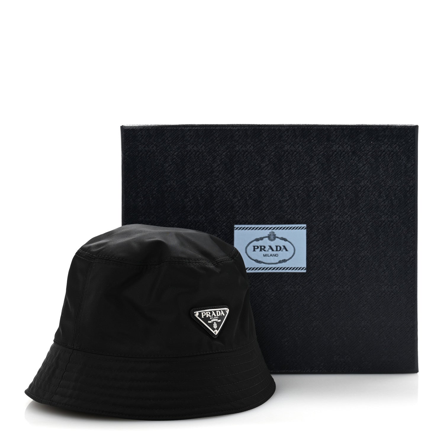 Prada Re-Nylon Metal Triangle Logo Womens Bucket Hat S Black 10 of 10