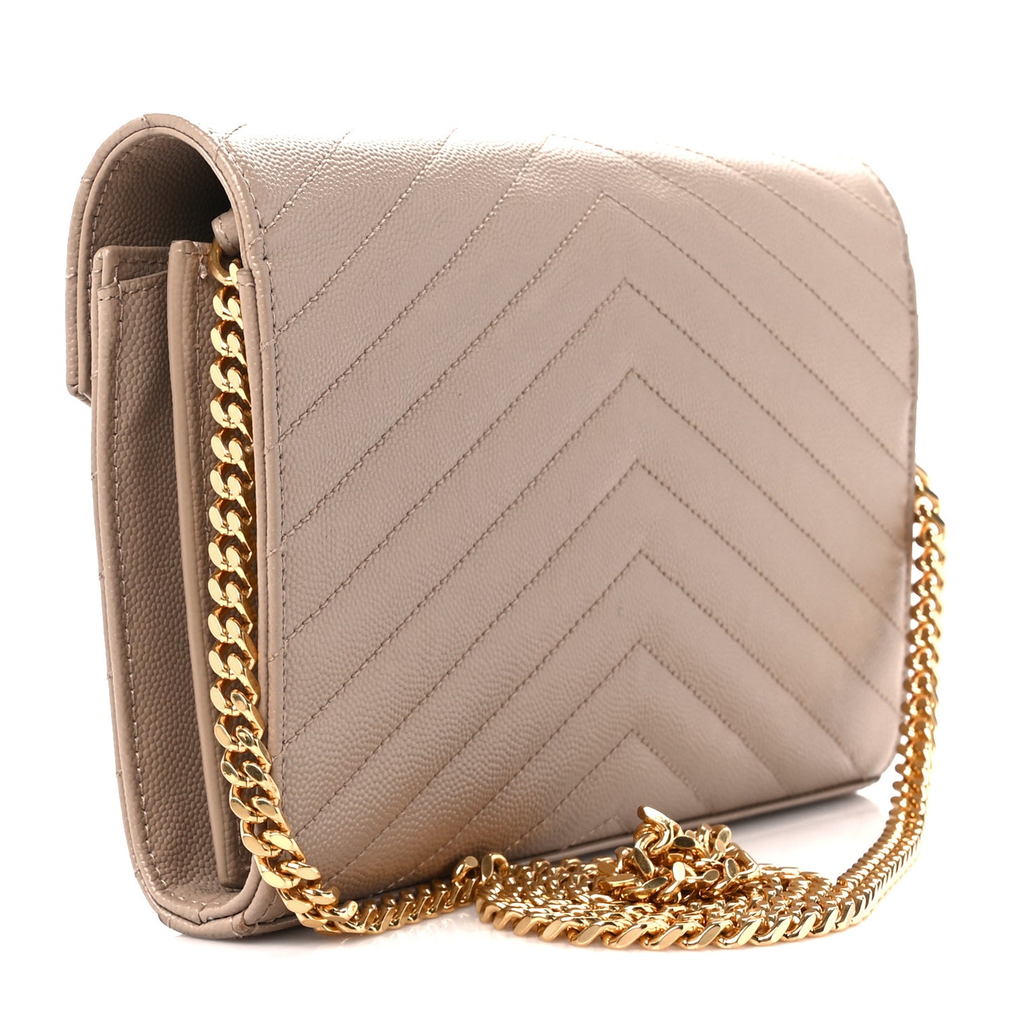Grain De Poudre Matelasse Chevron Monogram Chain Wallet Dark Beige