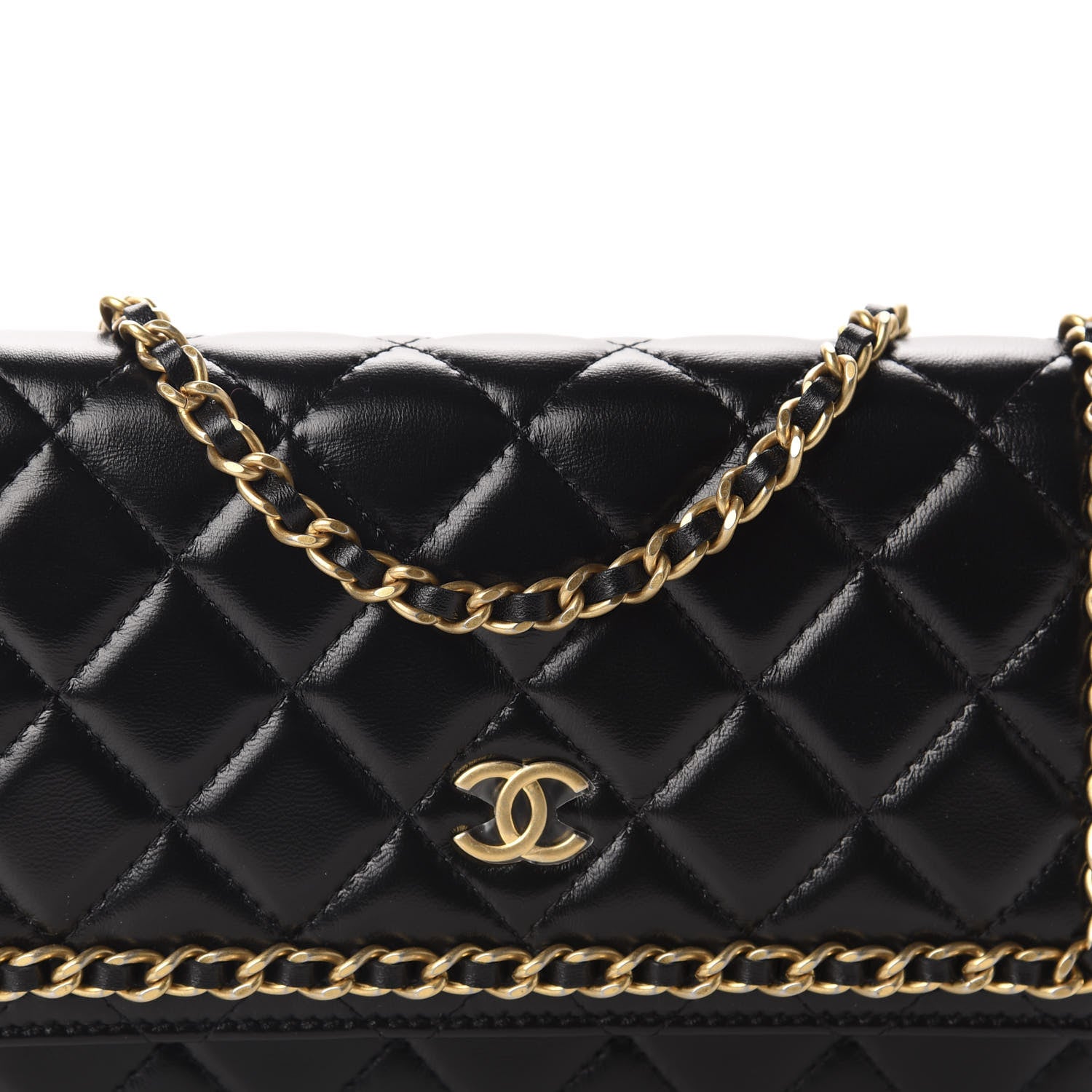 Chanel Lambskin Quilted Running Chain Wallet On Chain WOC Black 12 of 13