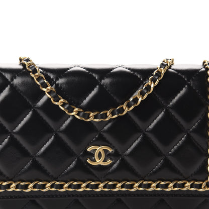 Chanel Lambskin Quilted Running Chain Wallet On Chain WOC Black 12 of 13