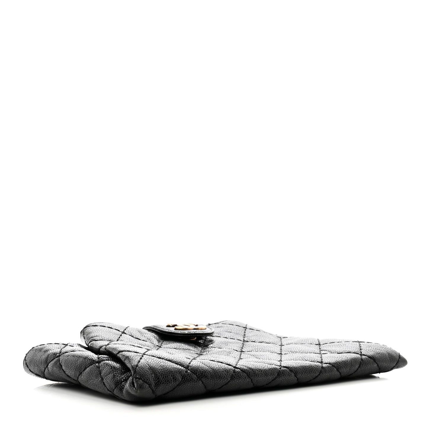 Caviar Quilted Coco Pleats Clutch Black