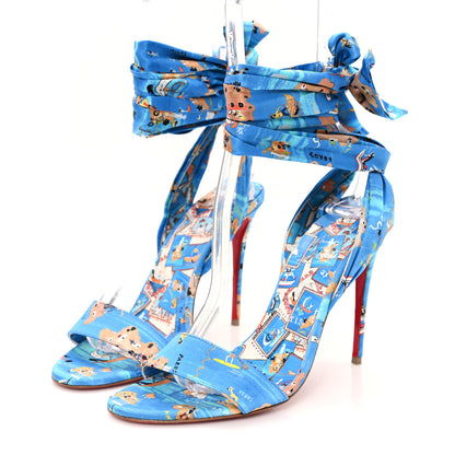 Christian Louboutin Crepe Satin Greekaba Du Desert 100 Sandal 38 Blue Multicolor 4 of 9