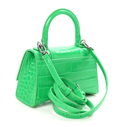 Balenciaga Shiny Calfskin Crocodile Embossed Hourglass Top Handle Bag XS Vivid Green 3 of 10