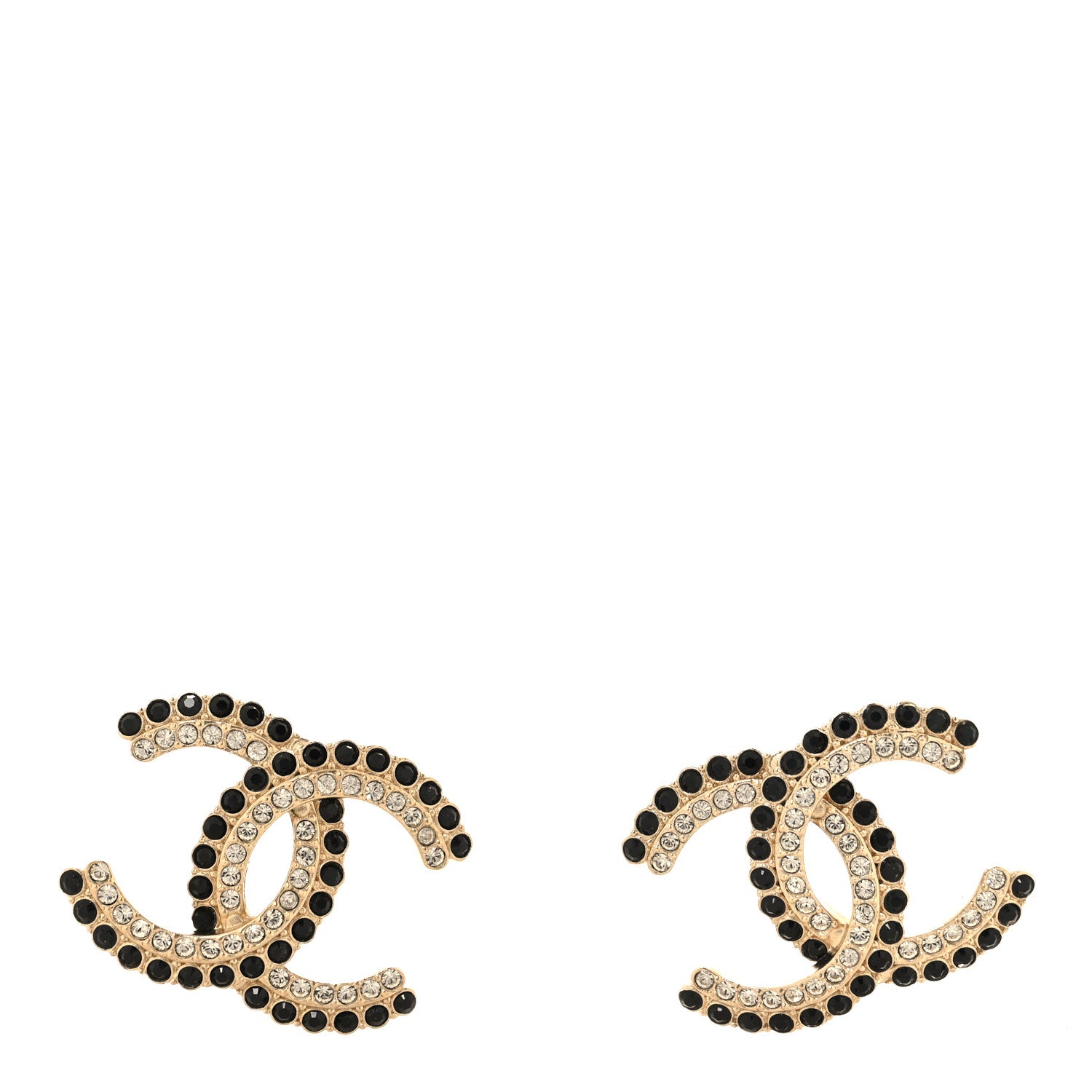 Chanel Crystal CC Earrings Black Gold 1 of 4