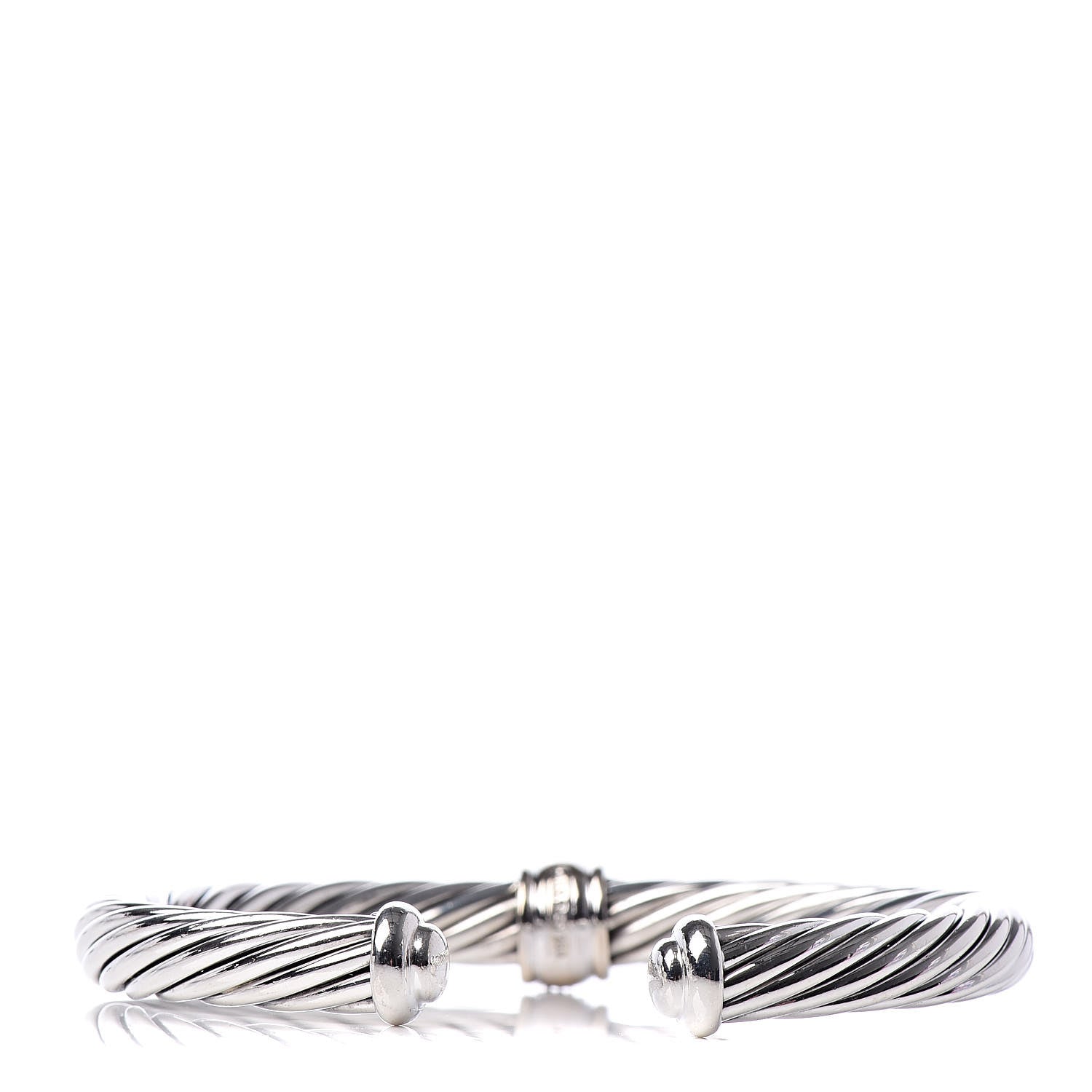 David Yurman Sterling Silver 18K White Gold Diamond 7mm Cable Classics Station Bracelet 3 of 6