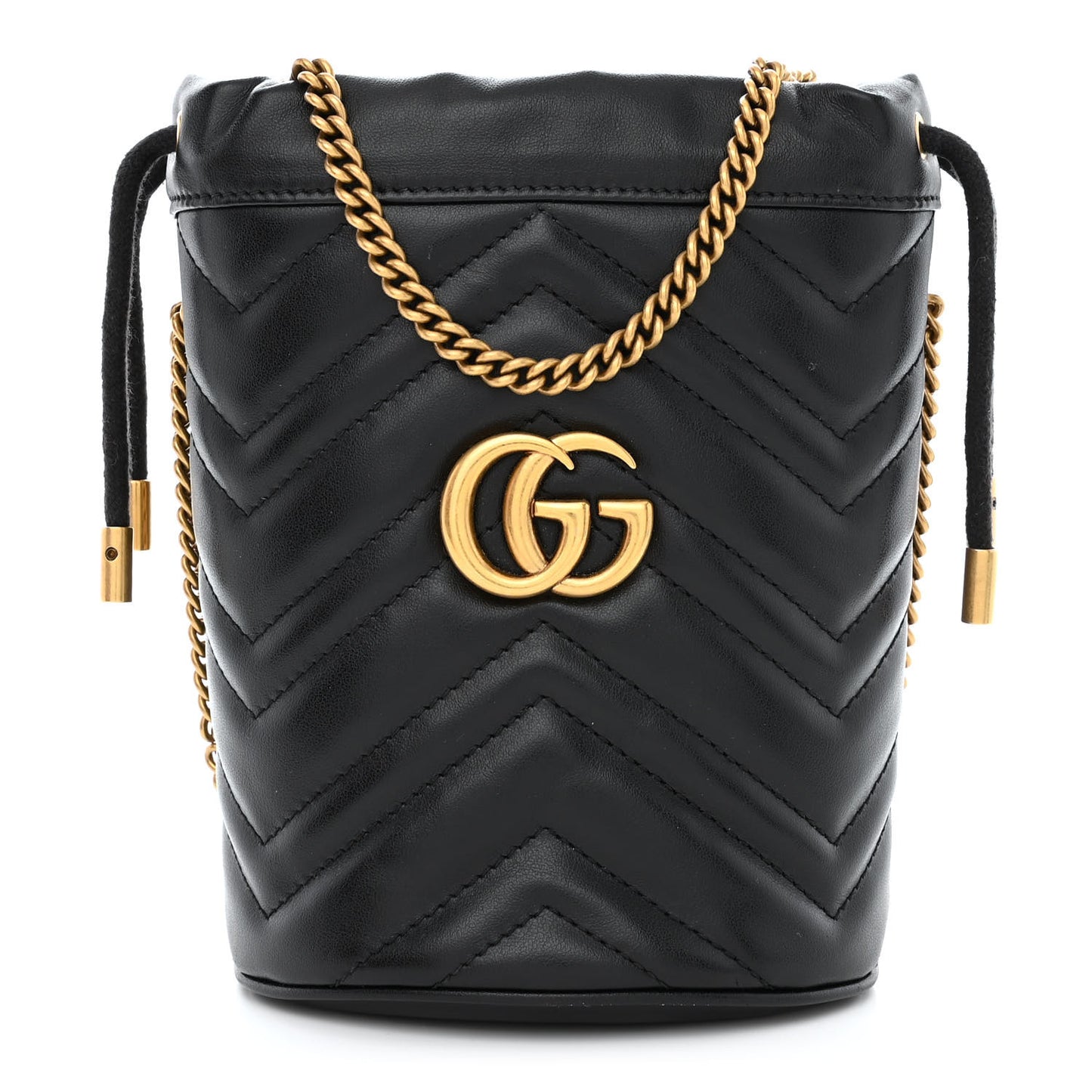 Calfskin Matelasse Mini GG Marmont 2.0 Bucket Bag Black