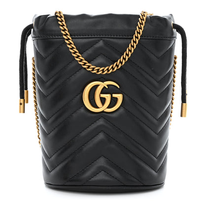 Gucci Calfskin Matelasse Mini GG Marmont 2.0 Bucket Bag Black 1 of 11