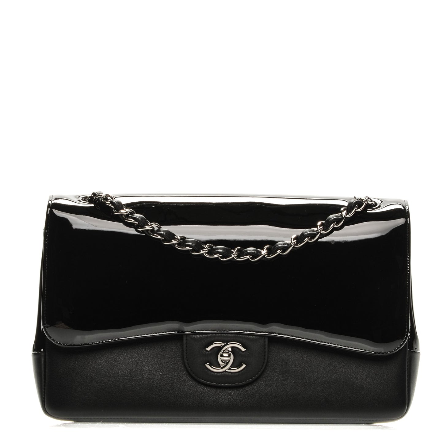 Patent Calfskin Jumbo Classic Pure Double Flap Black