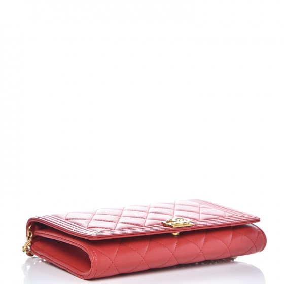 Chanel Lambskin Quilted Boy Wallet On Removable Chain WOC Red 4 of 9