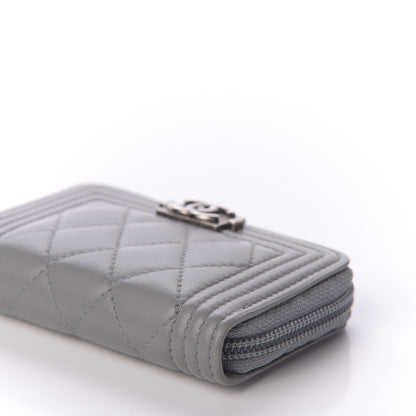 Chanel Lambskin Quilted Boy Zip Around Coin Purse Wallet Grey 7 of 10