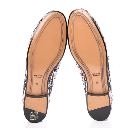 Gucci Tweed Check Horsebit Womens Jordaan Loafers 39 Gardenia Ink Blue Agata 5 of 9
