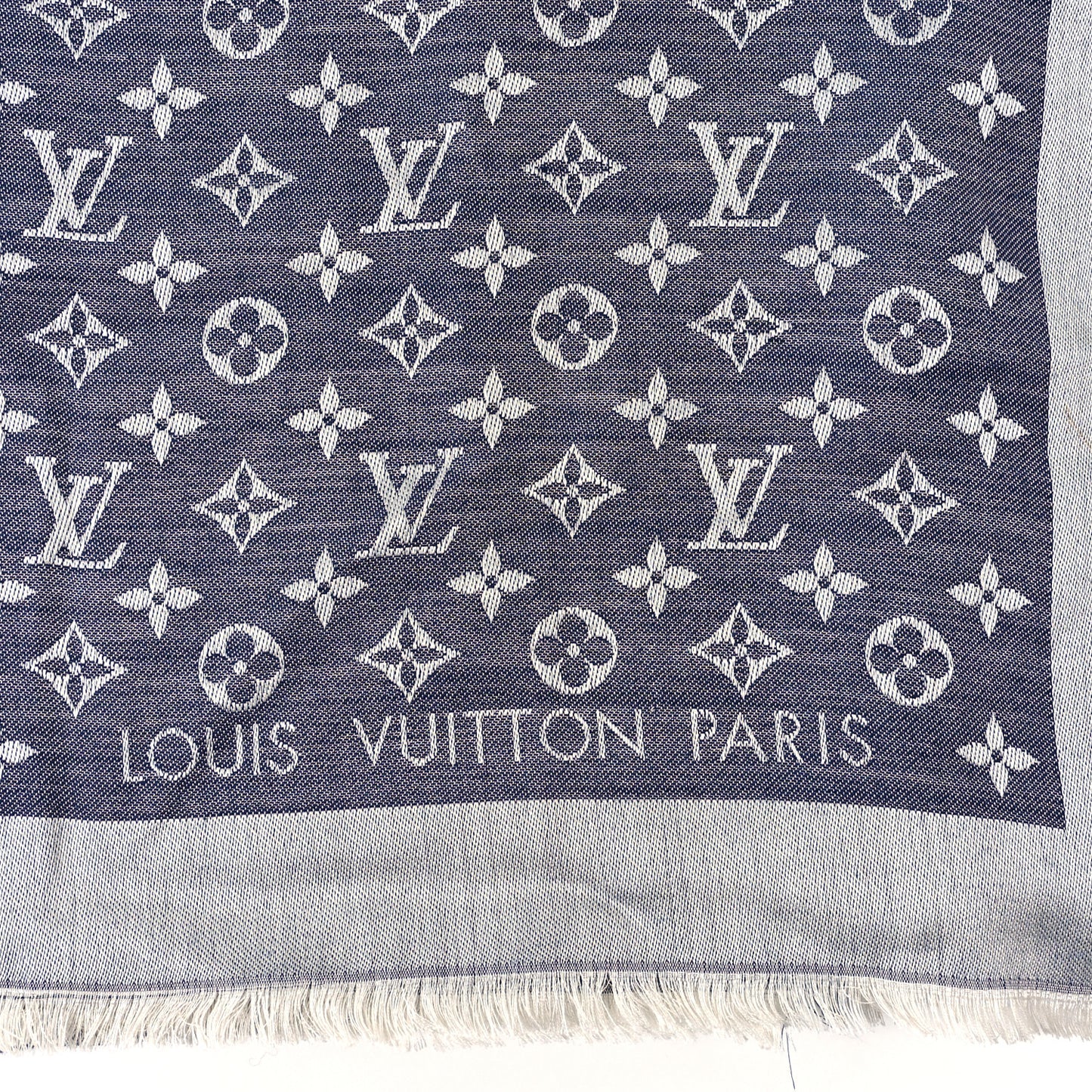Silk Wool Monogram Denim Shawl Blue